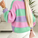Women's Colorblock Knit Cardigan Chunky Knit Sweater Ribbed Trim Long Sleeve Casual Loose Knitwear