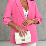 Notched Collar Roll Up Sleeve Blazer Coat