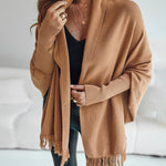 Tassel Design Long Sleeve Slit Cardigan Fashion Versatile Warm Cape Shawl