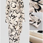 Abstract Print Turn-down Collar Tied Detail Ruched Dress Casual Wrap Front Vacation Dress