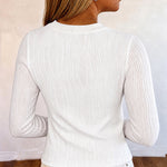 Women's Textured Long Sleeve Crew Neck Top Vintage Gold Button Blouse
