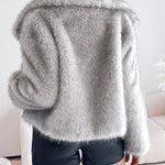 Turn-down Collar Long Sleeve Faux Fur Coat Jacket Casual Warm Fluffy Cropped Coat