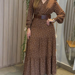 Women's VintageDitsy Floral Maxi Dress Overlap V Neck Puff Sleeve Shirred A Line Ruffle Hem Dress with Pockets