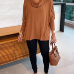Women's Cowl Neck Batwing Sleeve Top Casual Long Sleeve Loose Pullover Comfortable Soft Drape Blouse