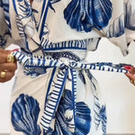 Starfish & Seashell Print Overlap V Neck Half Sleeve Wrap Knot Side Romper Casual Stretchy Back Waist Vacation Romper