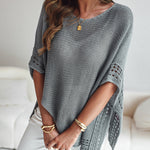 Solid Batwing Sleeve Hollow Out Crochet Pattern Top Casual Cover Up