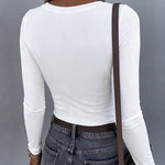 Women's Square Neck Long Sleeve Top Rhinestone Ribbed Knit Shirt Slim Fit Casual Sparkly Tee