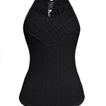 Halter Lace Up Water Soluble Lace Trim Sleeveless Tank Jacquard Casual Slim Fit Knit Top