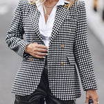 Houndstooth Pattern Double Breasted Blazer With Belt