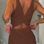 French Style Square Neck Backless Zipper Back Overalls Twist Back Ruched Slim Fit Slit Faux Two-Piece Skort Romper