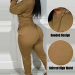 2 Pieces Outfit Drop Shoulder Kangaroo Pocket Stretchy Hem Crop Drawstring Hoodie Sweatshirt And Drawstring Elastic Waist Jogger Sweatpants Casual Tracksuit
