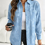 Women's Rhinestone Floral Jacquard Lapel Loose Casual Shirt Button Front Denim Look Top