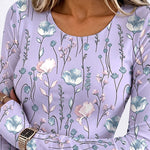 Women's Floral Print Slim Fit Crewneck Long Sleeve Top with Thumbholes