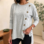 Women's Side Button Detail High-Low Split Hem Loose Tee Drop Shoulder Casual Top
