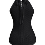 Halter Lace Up Water Soluble Lace Trim Sleeveless Tank Jacquard Casual Slim Fit Knit Top