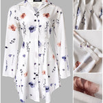 Watercolor Floral Print Turn-down Collar Turn-Up Sleeves Shirred Back Shirt Dress Casual Button Down Cinched Waist Asymmetrical Hem Vacation Dress