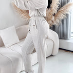 Turn-down Collar Overlap V-Neck Drawstring Stretchy Waist Jumpsuit Casual Flap Pockets Design Jumpsuit