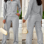 Women's Casual Tracksuit Set Zip Up Long Sleeve Lapel Jacket and High Waisted Straight Leg Pants Lounge Set with Pockets