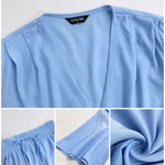 2 Pieces V Neck Button Decor Bell Sleeve Top and Casual Drawstring Stechy Waist Shorts Set