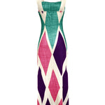 Geometric Print Square Neck Thick Strap Vacation Dress Casual Slim Fit Slit Maxi Dress