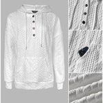Long Sleeve Half Snap Buttons Front Drawstring Hoodie Sweatshirt Casual Kangaroo Pocket Drop Shoulder Cable Textured Top