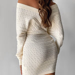 V-Neck Hollow Out Long Sleeve Knit Dress