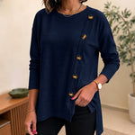 Women's Side Button Detail High-Low Split Hem Loose Tee Drop Shoulder Casual Top