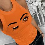 Eyelash Print Casual Tank Top