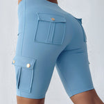Tummy Control Butt Lifting Active Shorts High Waist Flap Pocket Workout Bermuda Cargo Running Shorts