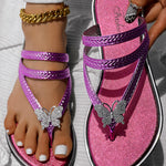 Butterfly Pattern Rhinestone Toe Post Flip Flops