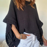 Solid Batwing Sleeve Hollow Out Crochet Pattern Top Casual Cover Up