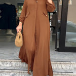 2 Pieces Outfit Turn-down Collar Turn-Up Sleeves Button Front Asymmetrical Hem Longline Blouse and Casual Elastic Waist Wide Leg Pants Set