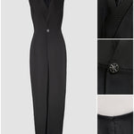 Plunge Sleeveless Button False Two Pieces Wide Leg Jumpsuit