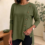 Women's Side Button Detail High-Low Split Hem Loose Tee Drop Shoulder Casual Top