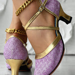 Glitter Cross Strap Buckled Latin Dance Pumps
