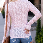 Women's V Neck Floral Lace Top Long Sleeve Flare Cuff Sheer Slim Fit Blouse