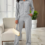 Women's Casual Tracksuit Set Zip Up Long Sleeve Lapel Jacket and High Waisted Straight Leg Pants Lounge Set with Pockets