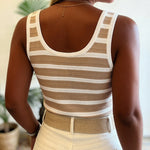 Women's Striped Henley Tank Top Sleeveless U-Neck Backless Contrast Knit Top