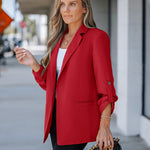 Notched Collar Roll Up Sleeve Blazer Coat