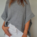 Solid Batwing Sleeve Hollow Out Crochet Pattern Top Casual Cover Up