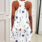 Allover Watercolor Floral Print U-Neck Sleeveless Curved Hem Dress Casual Racerback Loungewear Dress