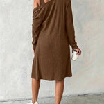 Women's 2-Piece Knit Set Henley Bodycon Tank Dress with Matching Mid-length Cardigan with Pockets