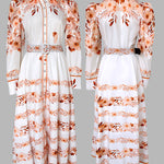 Floral Placement Print Turn-down Collar Puff Sleeve Vacation Dress Casual Button Down Shirt Dress With Belt and Lining