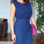 Round Neck Sleeveless Waist Ruched Slit Dress