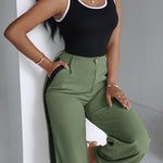 2 Piece Contrast Binding Sleeveless Slim Fit Tank Top and Striped Pants Sets Tracksuits Match Sets