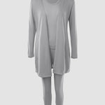 3 Piece Lounge Set Crewneck Sleeveless Tank Top Long Sleeve Open Front Coat Pants Sweatsuit