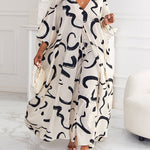 Women's 2 Piece Abstract Print Outfits V-Neck High Slit Longline Top and Wide Leg Pants Set Casual Loose Vacation Set