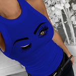 Eyelash Print Casual Tank Top
