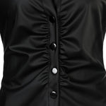 Women's Floral Lace Spliced Button-Down PU Leather Shirt Top