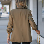 Notched Collar Roll Up Sleeve Blazer Coat